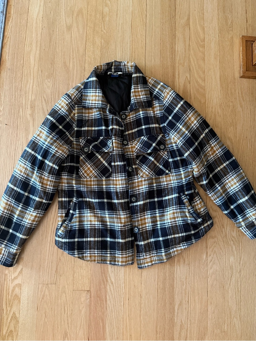 Kavu Black, Brown, and Cream Plaid Shirt Jacket